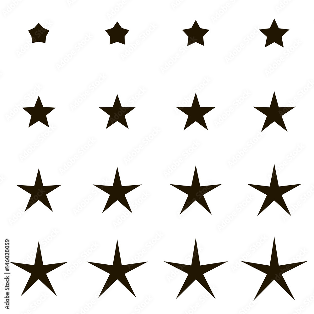 Obraz premium Set stars with different rays, angles, vector