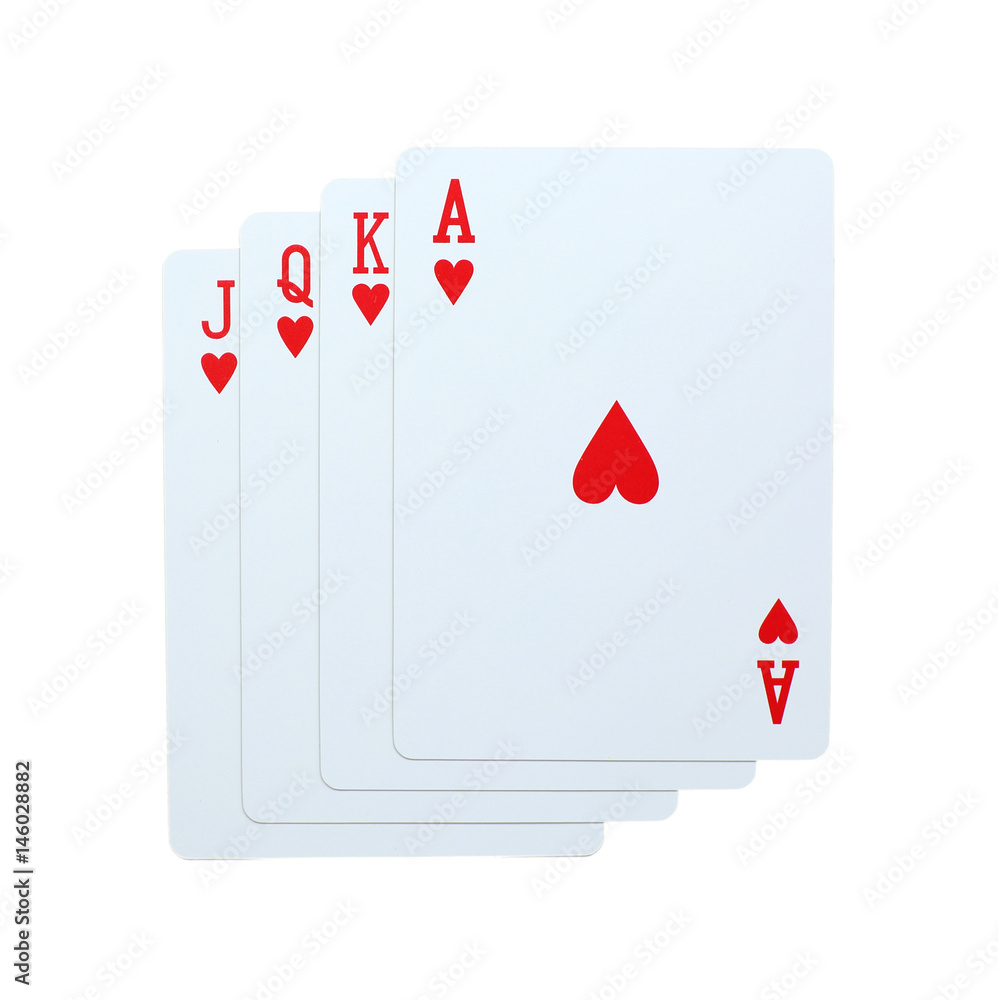 Obraz premium Poker hearts of J Q K A playing cards isolated on white background