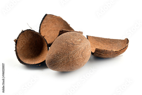 Open coconut on white background
