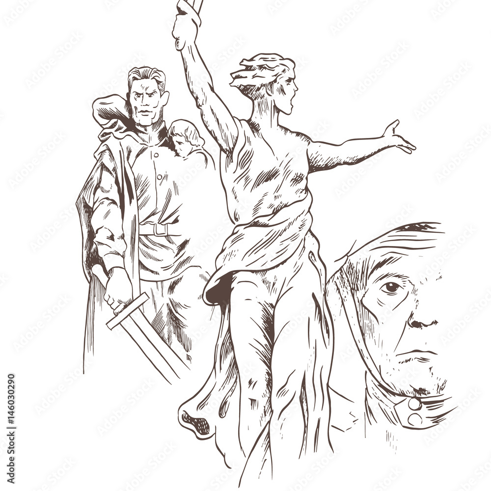 Fototapeta premium sketch of 2 monuments