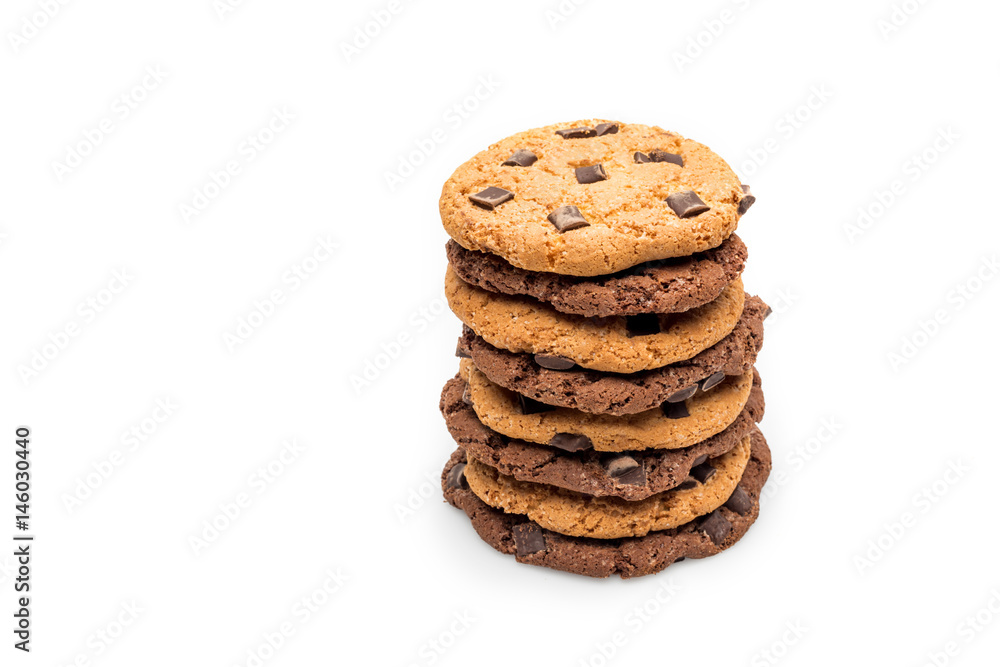 close up view of homemade chocolate cookies isolated on white close up view of homemade chocolate cookies isolated on white