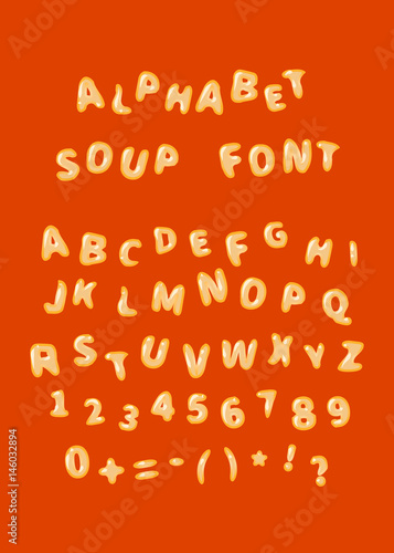 Alphabet soup font letters on red