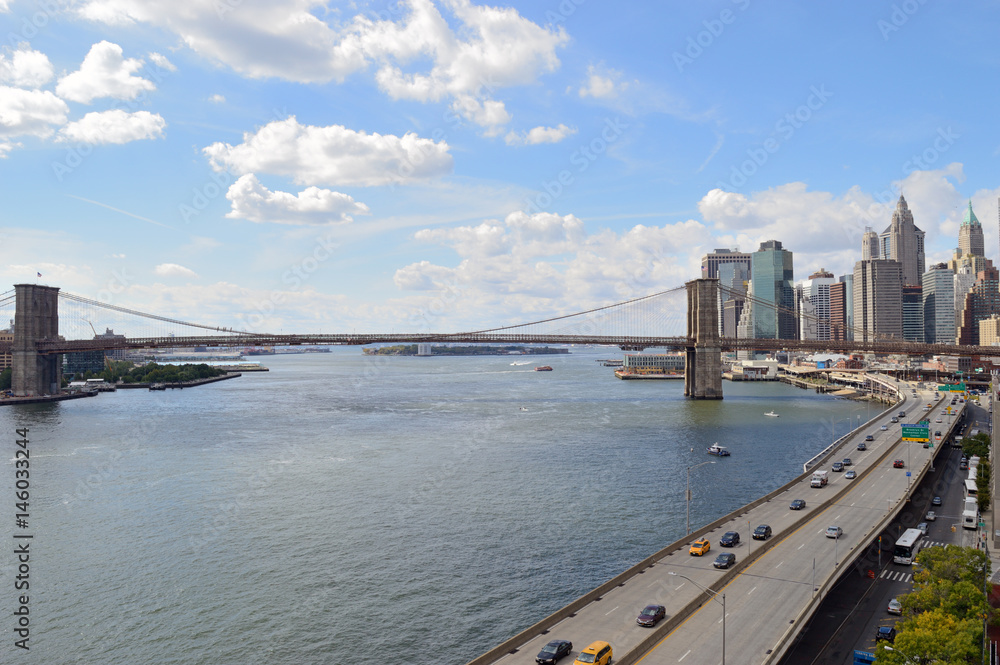 Brooklyn Bridge at sunny day.