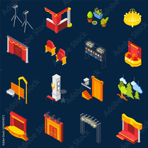 Theatre Isometric Icons Set