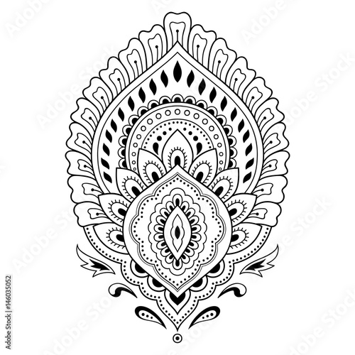 Henna tattoo flower template in Indian style. Ethnic floral paisley - Lotus. Mehndi style. Ornamental pattern in the oriental style.