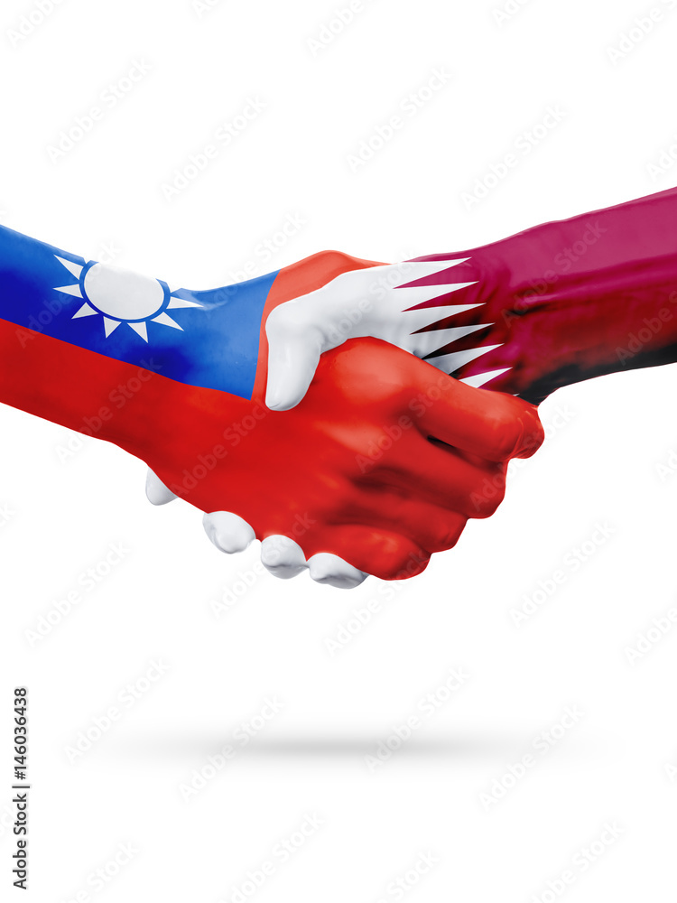 Flags Taiwan, Qatar countries, partnership friendship handshake concept. Flags Taiwan, Qatar countries, partnership friendship handshake concept.