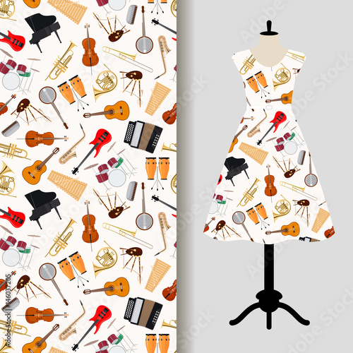 Jazz musical instruments dress fabric pattern