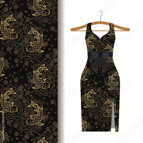 Dress fabric pattern with koi fish