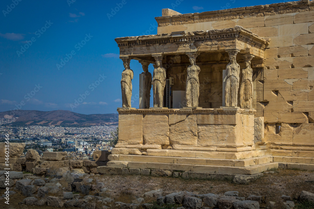 The Porch of the Caryatids at the Erechtheion on the Acropolis of Athens, Greece