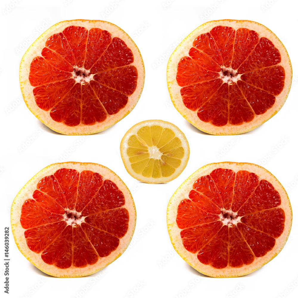 Grapefruit and Lemon on White Background. Top View. Grapefruit and Lemon on White Background. Top View.