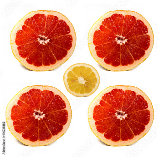 Grapefruit and Lemon on White Background. Top View.