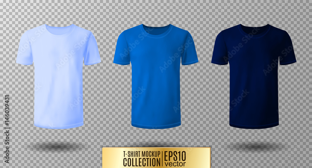 Shirt mock up set. T-shirt template. Light, normal and dark blue version, front design. - obrazy, fototapety, plakaty 