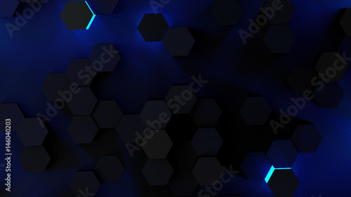 Abstract technological hexagonal background with blue illumination
