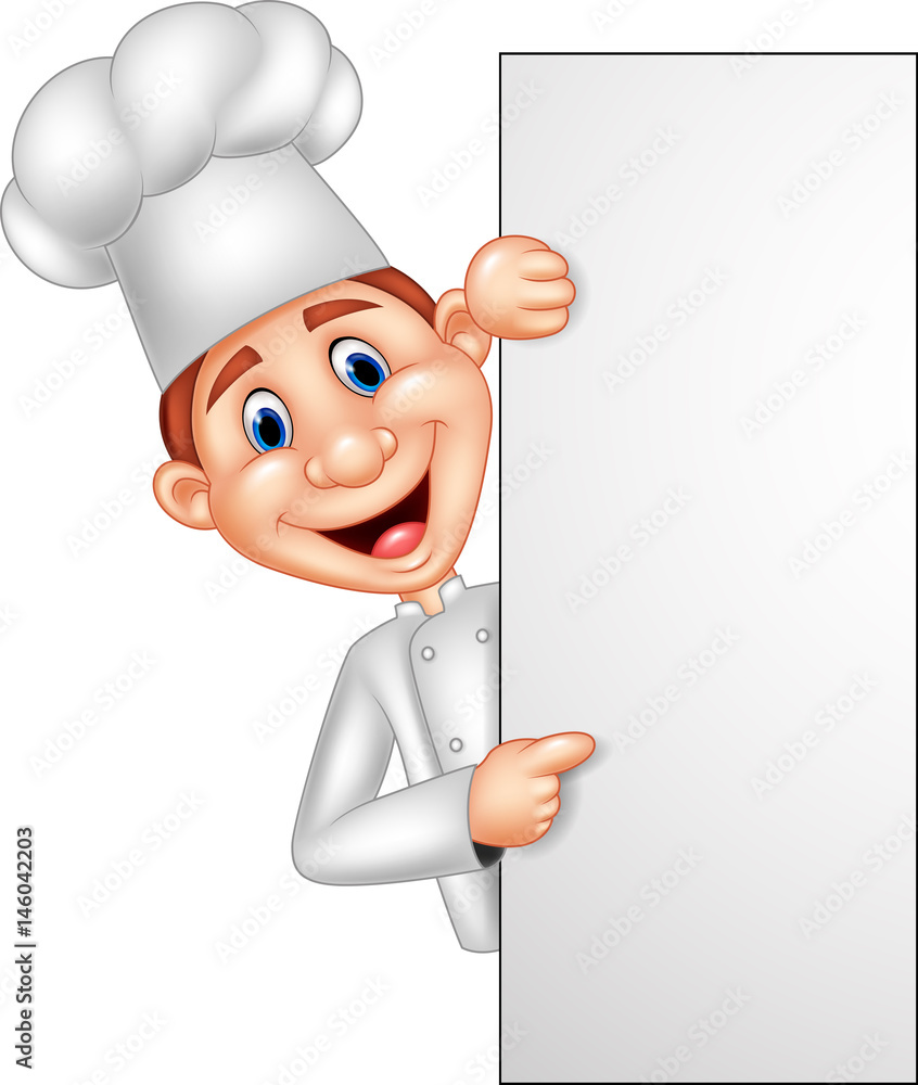 Cartoon chef holding blank sign Stock Vector | Adobe Stock