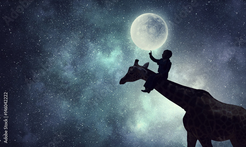 Natural Safari landscape and giraffe