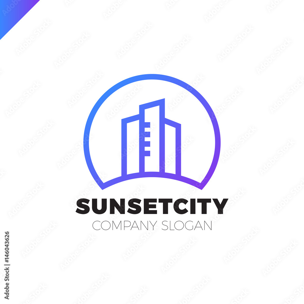 City in Sun Icon Logo Design Element