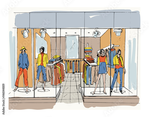 Modern interior boutique, shopping center, mall with clothes