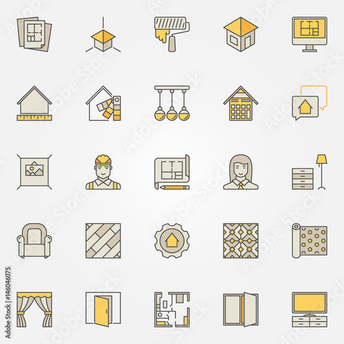 Home interior design colorful icons