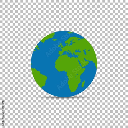 Planet Earth with shadow on a transparent background