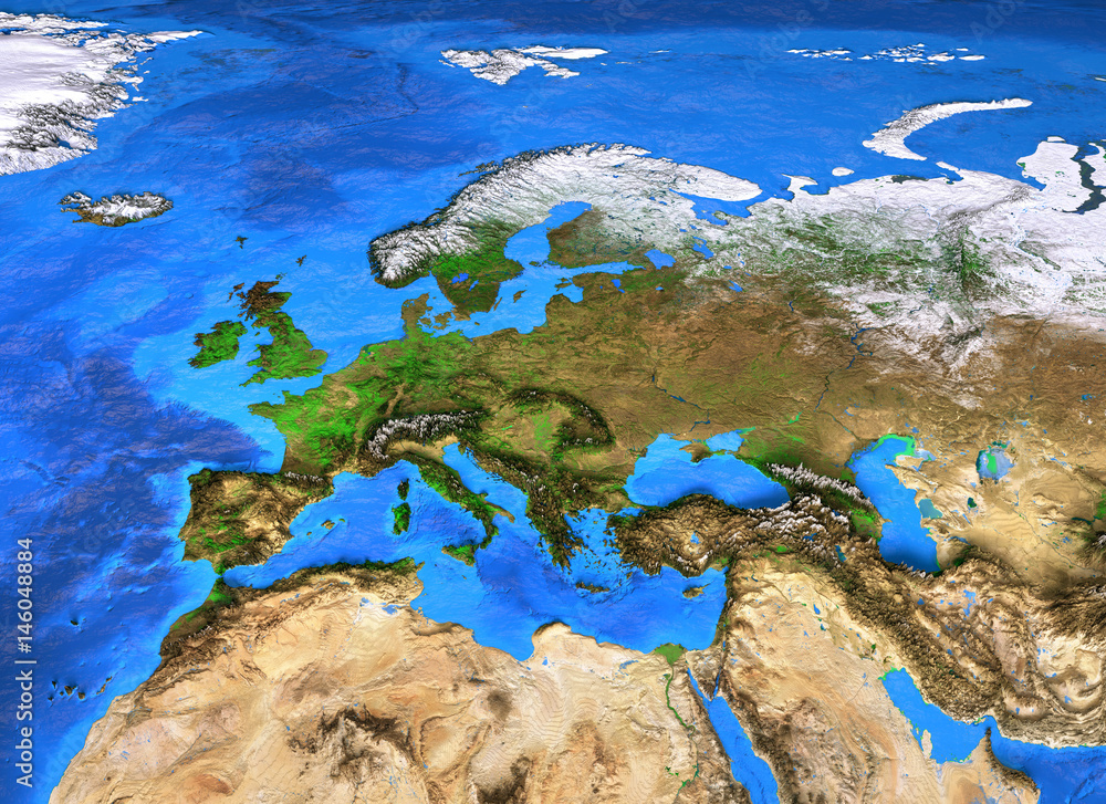 Fototapeta Mapa świata w wysokiej rozdzielczości skoncentrowana na Europie