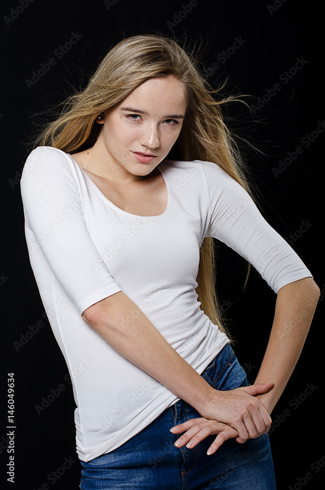 beautiful girl in t-shirt and jeans