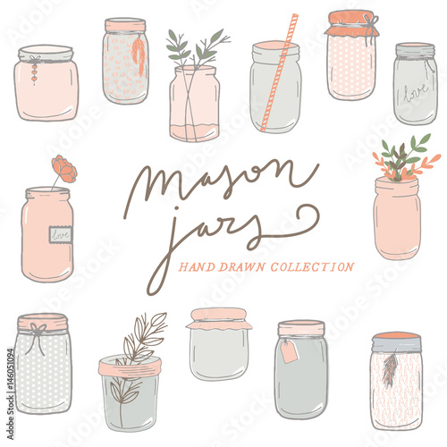 Mason Jars hand drawn collection, flowers, wedding