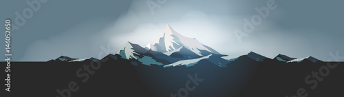 Winter High Mountains Panorama - Vector Illustration.