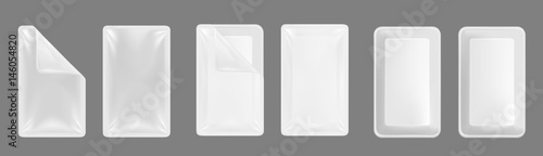 Transparent plastic container for food. Packaging for meat, fish and vegetables