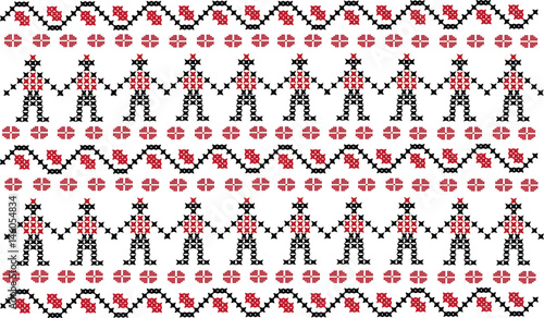 Vector abstract Romanian folklore traditional style knitted boys silhouettes dancing  pattern 