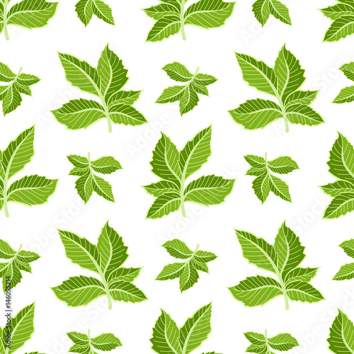 Vector seamless pattern with green leaves. Floral abstract background.
