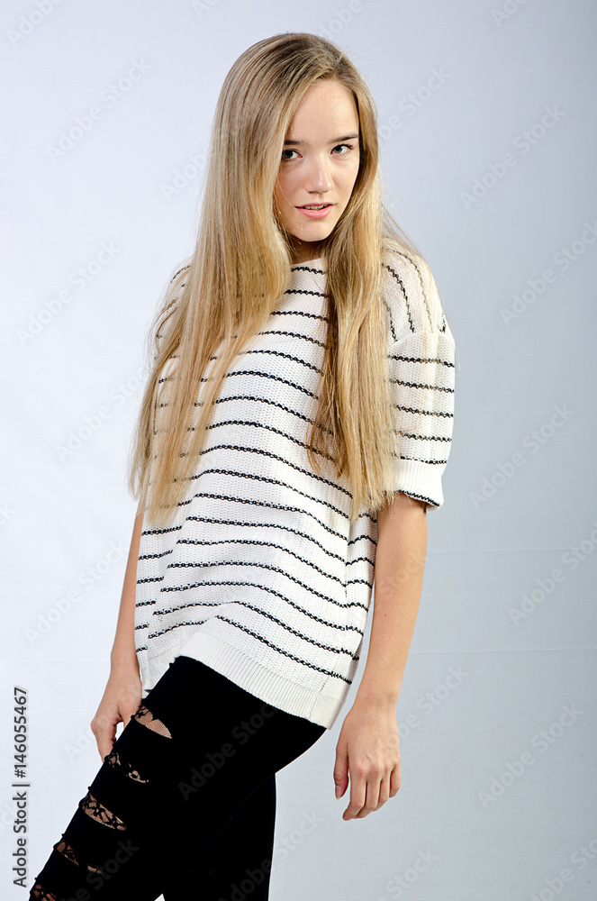 beautiful girl in striped sweater beautiful girl in striped sweater