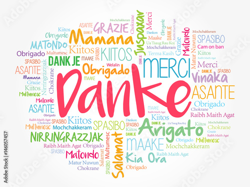 Danke (Thank You in German) Word Cloud background, all languages, multilingual for education or thanksgiving day