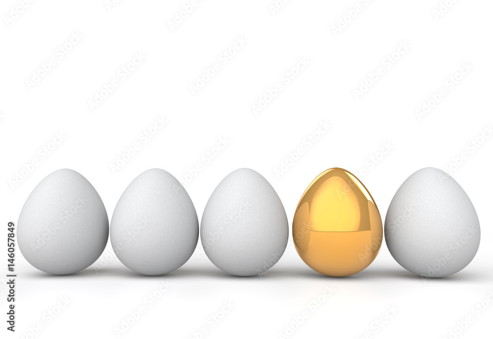 3d rendering of unique golden egg among white ones 3d rendering of unique golden egg among white ones