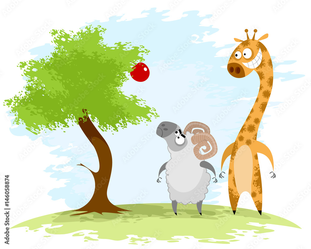 Obraz premium Ram and giraffe