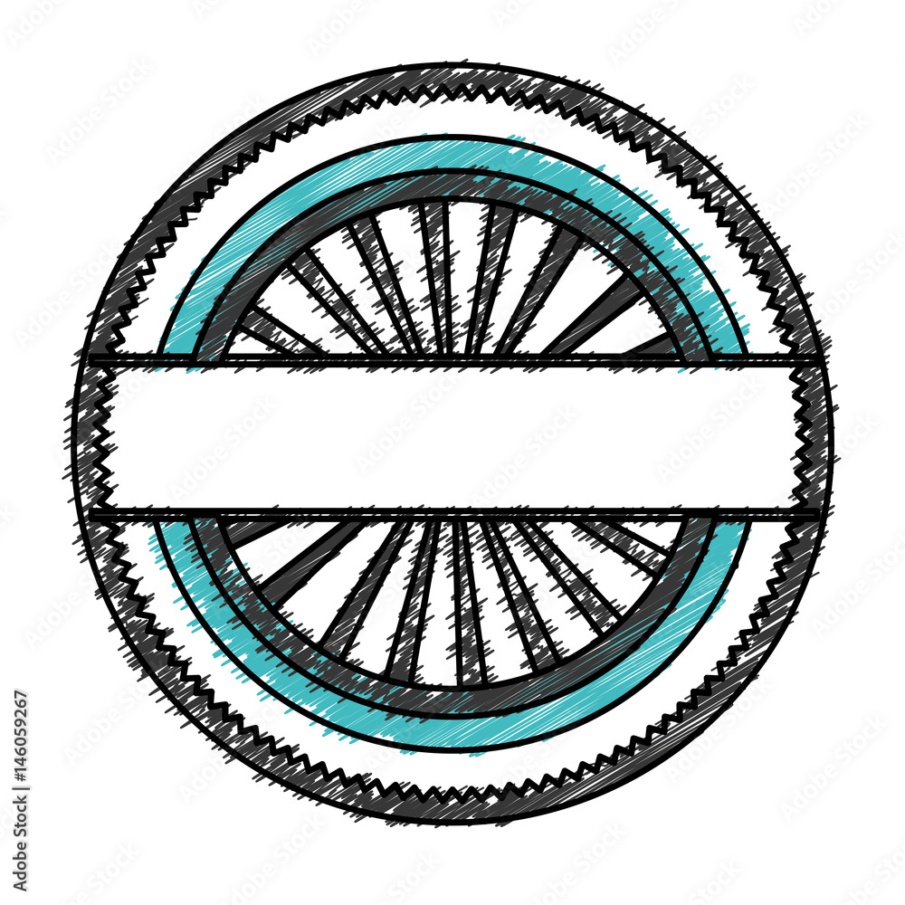 color pencil circular shape stamp with striped inside with label vector illustration