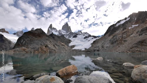 Timelapse of mountain lake and peak of mount Fitz Roy, El Chalten, Argentinia photo