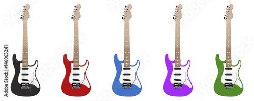 Isolated electric guitars on white background. 3D Rendering