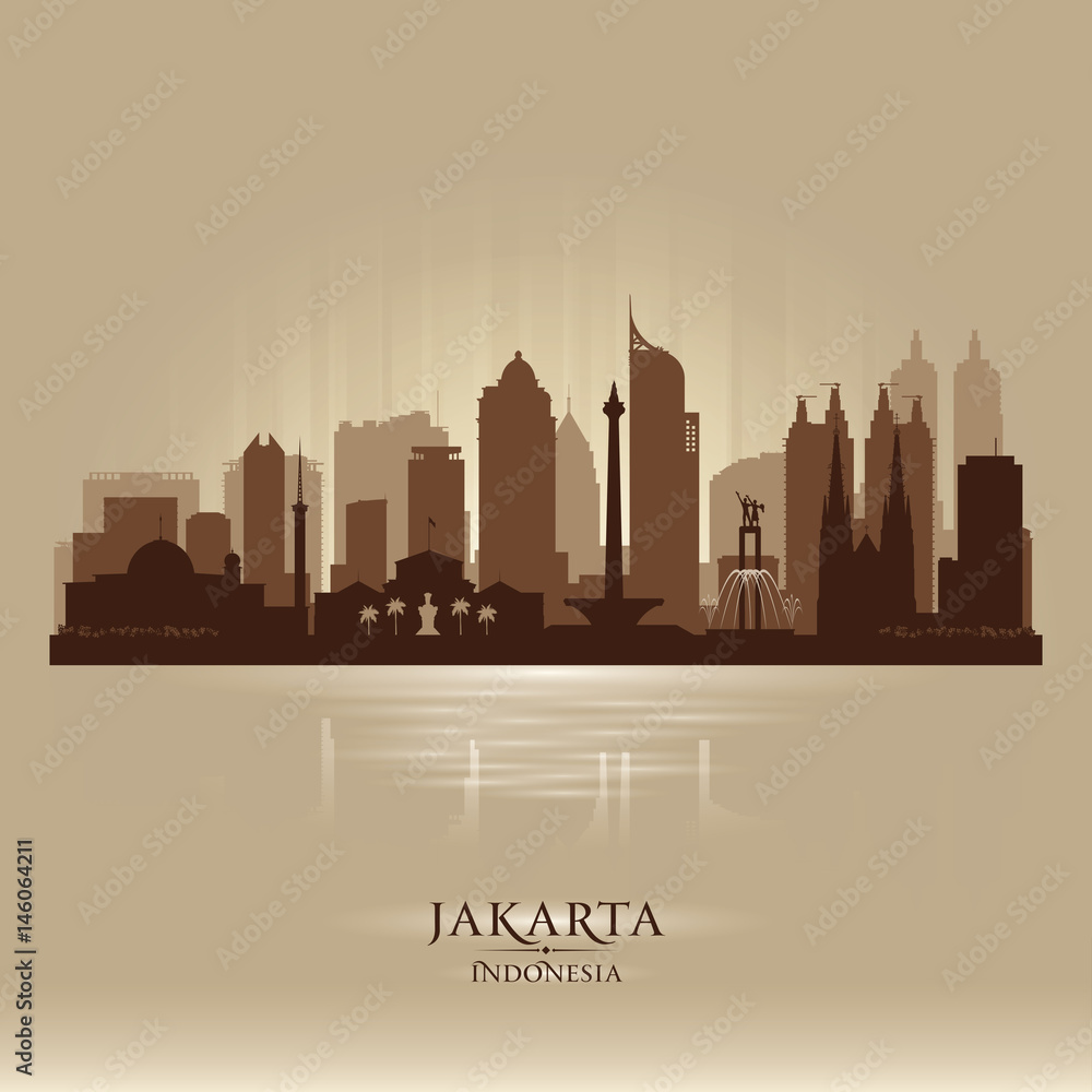 Jakarta Indonesia city skyline vector silhouette