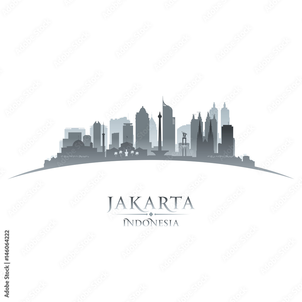 Jakarta Indonesia city skyline silhouette white background
