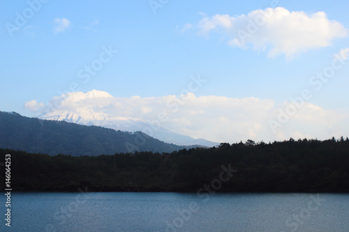 Lake saiko with Fuji Mountain background