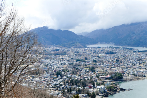 view of Kawagujiko town,Cityscape of Kawaguchiko from Mt. Kachi Kachi ropeway, Kawaguchiko,Yamanashi, Japan