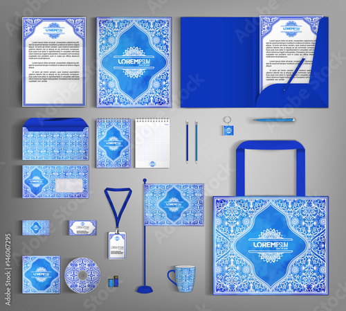 Blue company style for brandbook and guideline. Business station