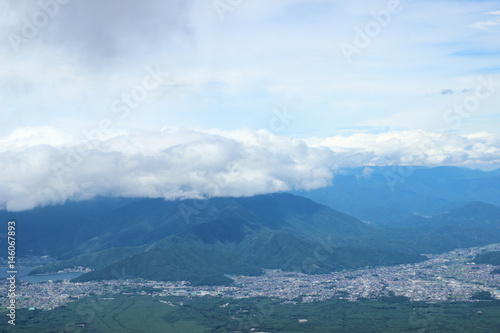 Kawaguchiko city viewed from mountain Fuj
