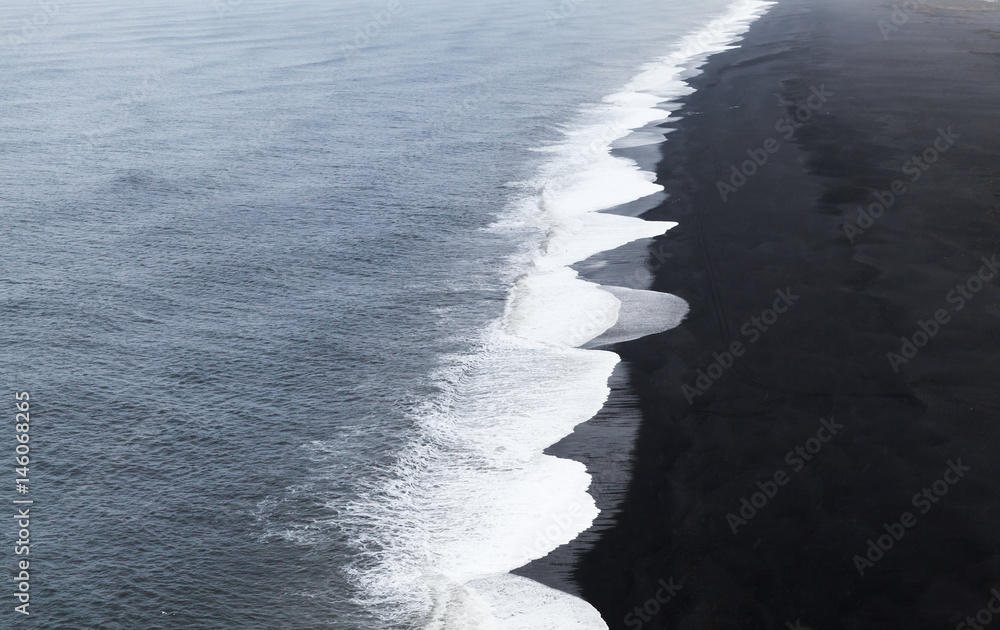 Black sands beach, Ocean coast. Vik, Iceland Black sands beach, Ocean coast. Vik, Iceland