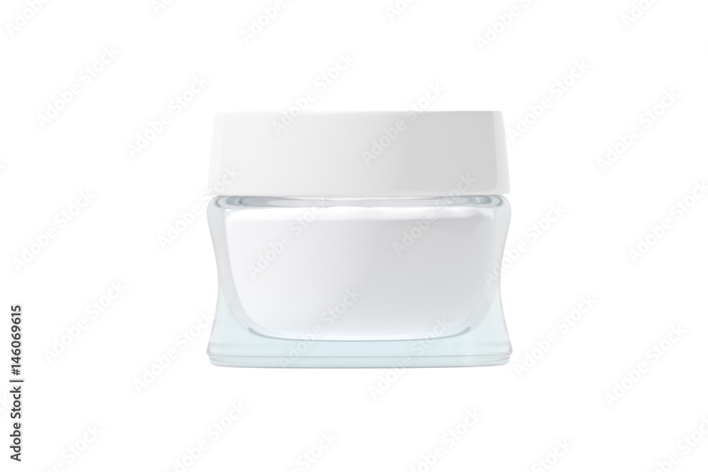 Glass jar with white glossy plastic lid 3D rendering shadowless Glass jar with white glossy plastic lid 3D rendering shadowless