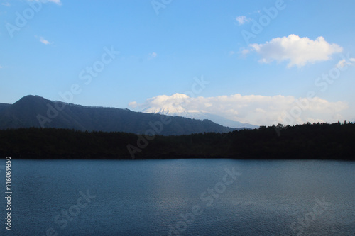 Lake saiko with Fuji Mountain background