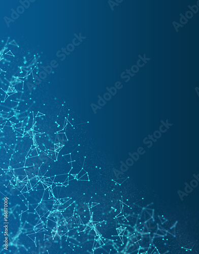 Abstract blue polygonal space background with connecting dots. 3d illustration
