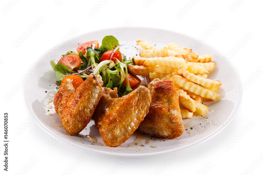 Fried chicken wings with french fries Fried chicken wings with french fries