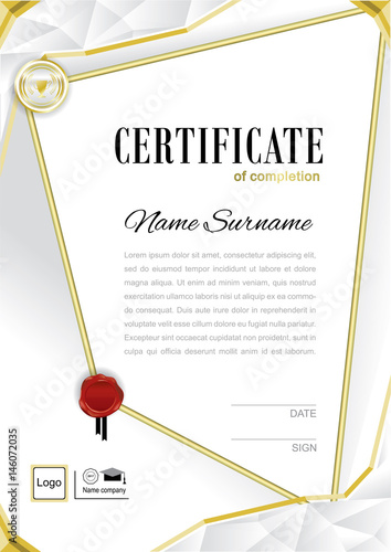 White official certificate with gold design elements and wafer