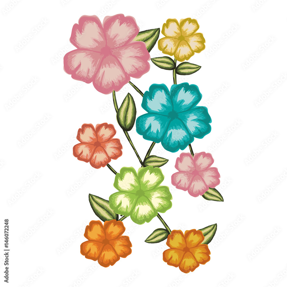 watercolor card of malva flower with stem and leaves vector illustration